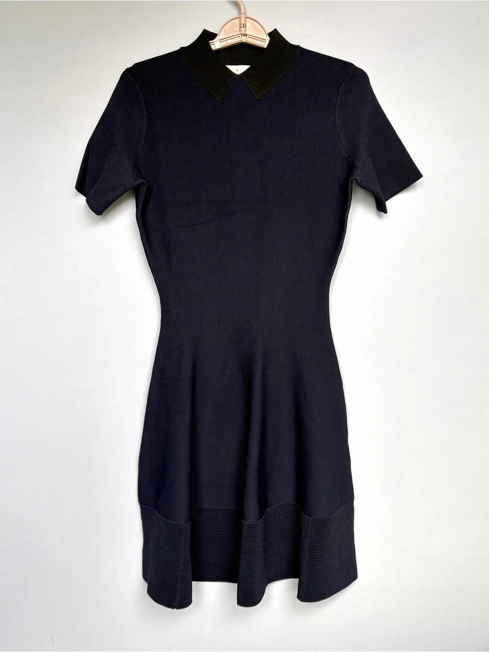 Kate Spade Trompe L’Oeil Dress Sz XS Navy Blue Black Peter Pan Collar Fit Flare